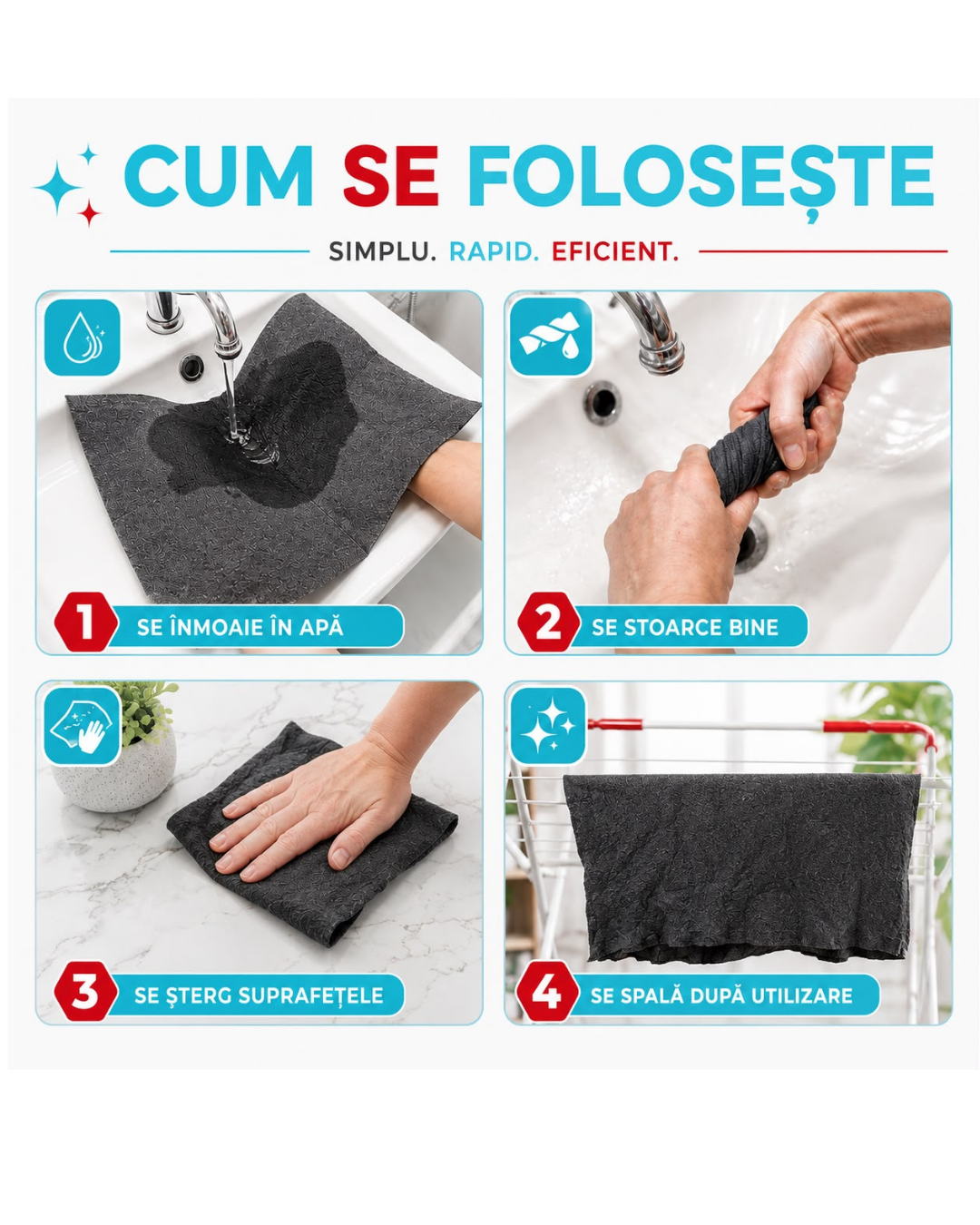 Lavetă Magică din Microfibră pentru Curățare doar cu Apă, pentru toate suprafetele